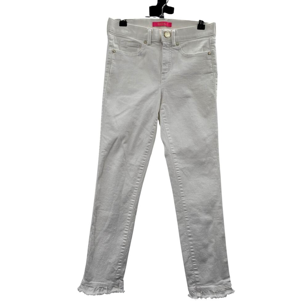 Lilly Pulitzer Jeans Womens 0 White Mid Rise Skinny Frayed Hem Stretch Denim